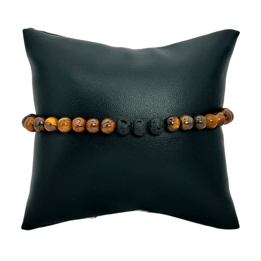 Pulsera elástico - Ojo de tigre y volcánica (PCAB-079)