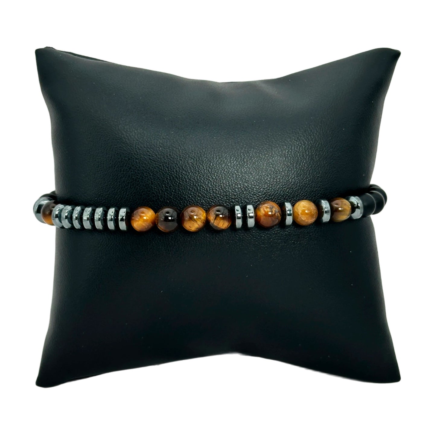 Pulsera elástico - Ojo de tigre y Hematita (PCAB-081)