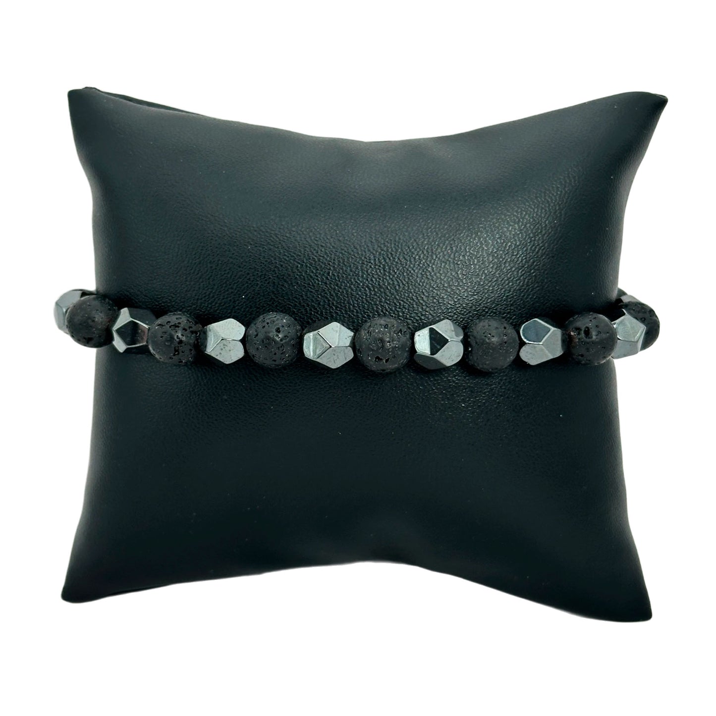 Pulsera hilo ajustable - Hematita y Piedra volcánica (PCAB-097)