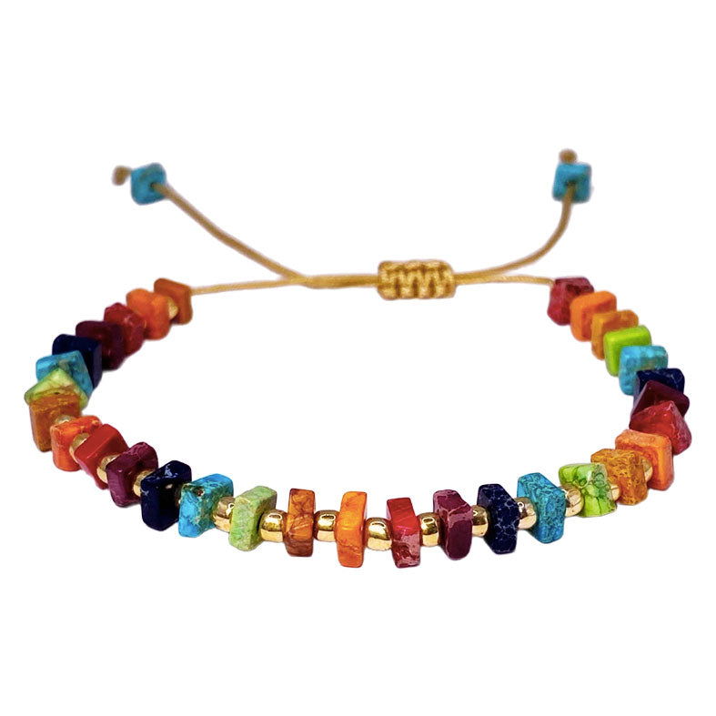 Pulsera Piedra - Cuadros Jaspe Chakra (PPCJC1041)