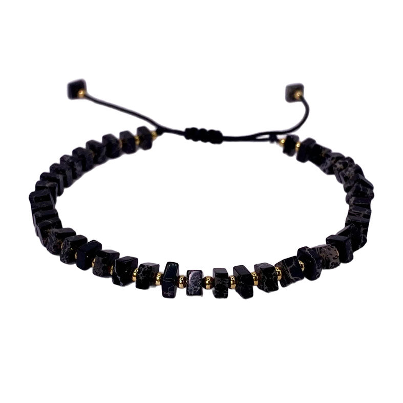 Pulsera Piedra - Cuadros Jaspe Negro (PPCJN1038)