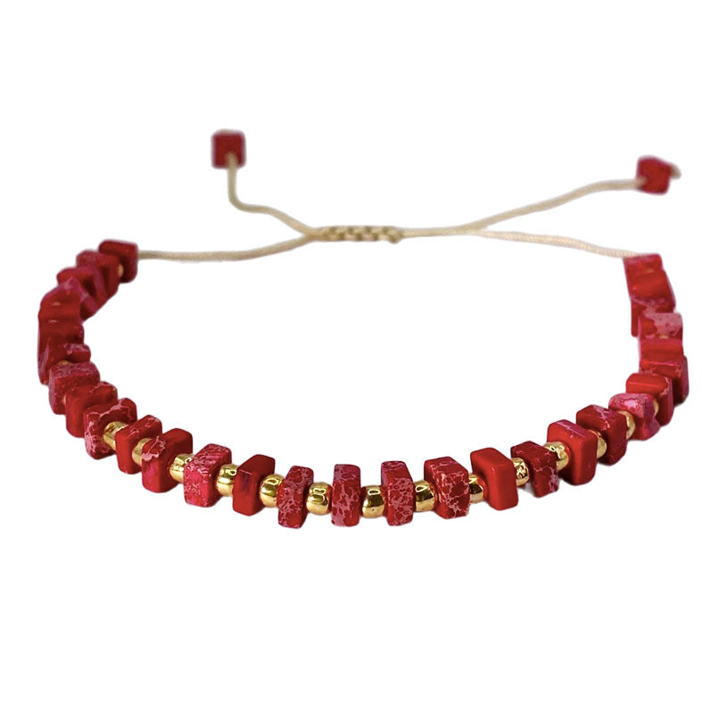 Pulsera Piedra - Cuadros Jaspe Rojo (PPCJR1039)