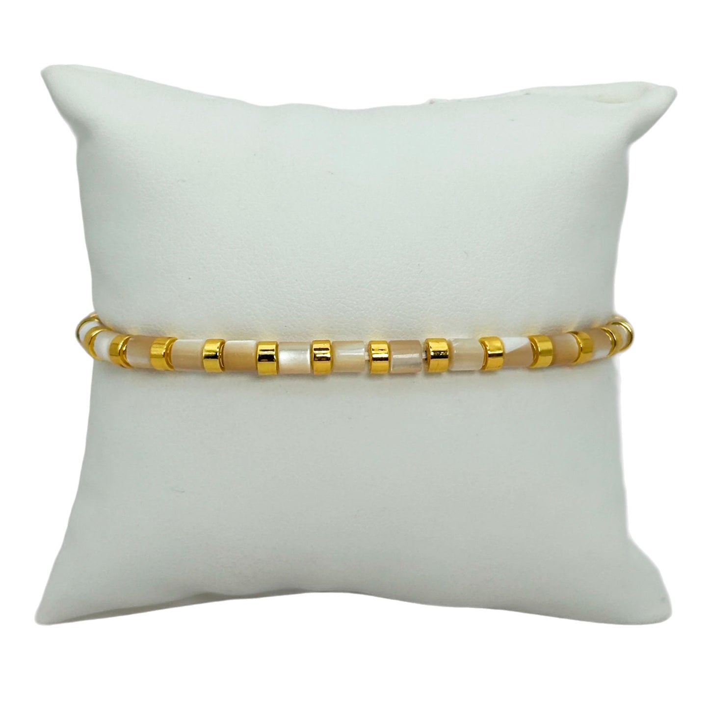Pulsera elástica - Concha nácar ámbar (PPNAT-002)