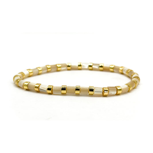 Pulsera elástica - Concha nácar ámbar (PPNAT-002)