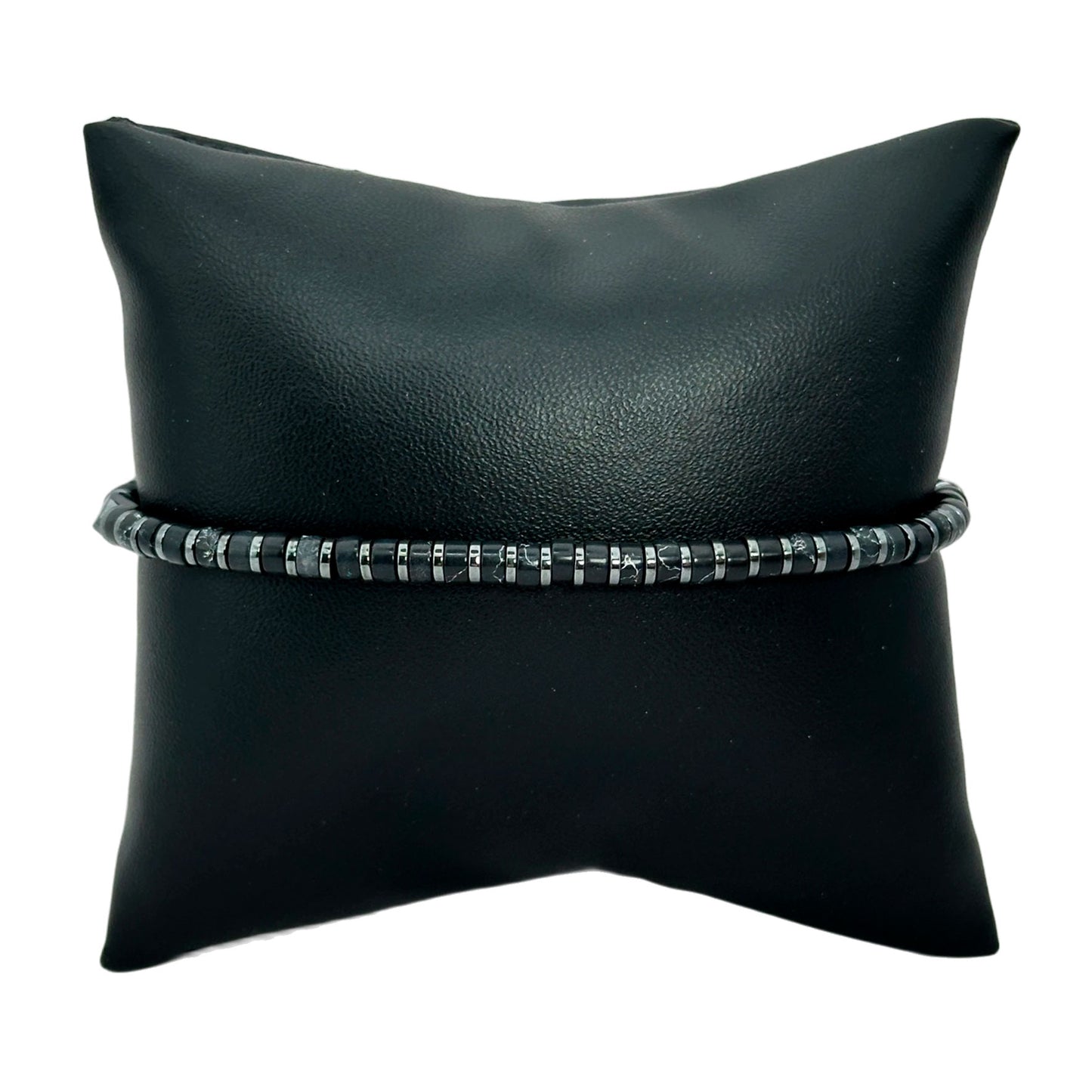 Pulsera elástico - Hematita y Jaspe negro (PCAB-083)