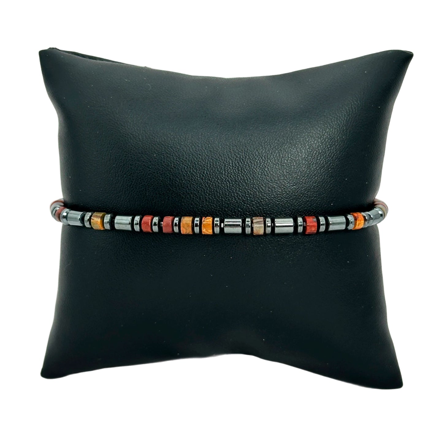 Pulsera elástica - Hematita y Jaspe (PCAB-093)