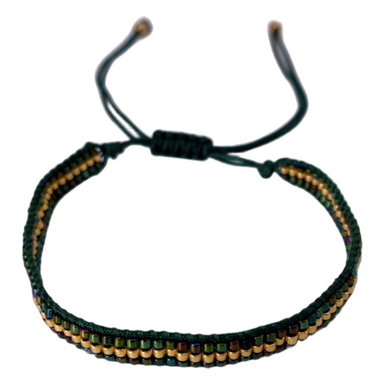 Pulsera Miyuki - 3 Líneas Verde Dorado (PM3VD1012)