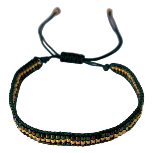 Pulsera Miyuki - 3 Líneas Verde Dorado (PM3VD1012)