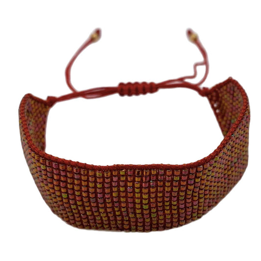 Pulsera Miyuki - Ancha Rojo Metal (PMARM1003)