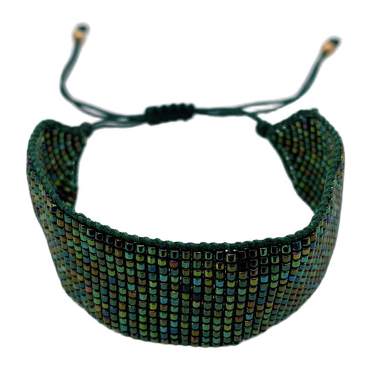 Pulsera Miyuki - Ancha Verde Metal (PMAVM1002)