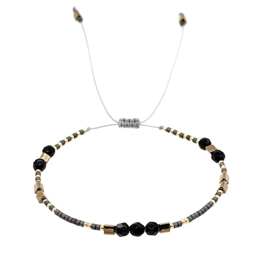 Pulsera Miyuki - Piedra Agata Negra (PMPAN1036)