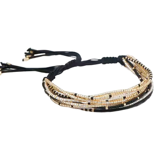 Pulsera Miyuki - Tiras Varias Negro Dorado (PMTITVND1022)