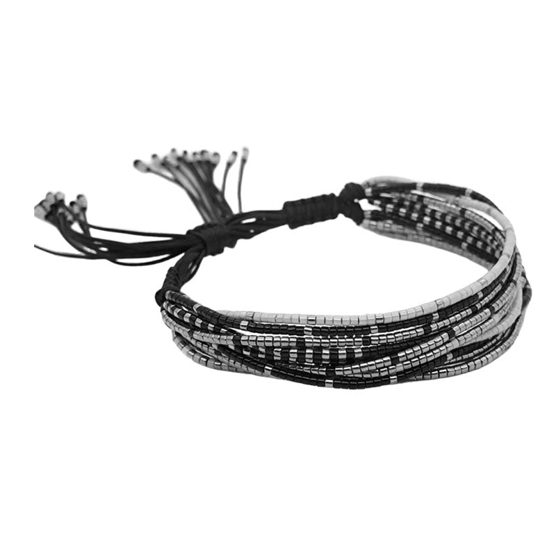 Pulsera Miyuki - Tiras Varias Negro Plata (PMTITVNP1023)